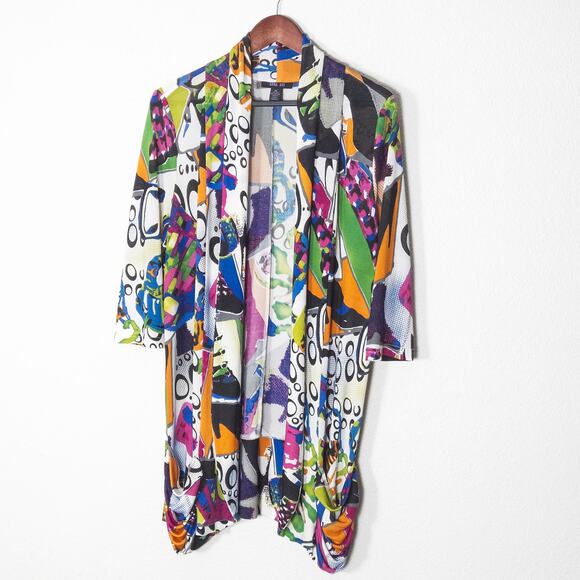 Anna Sui Sweaters - Anna Sui Women’s Silk Blend Colorful Print Cardigan Arty Boho Designer Size XL